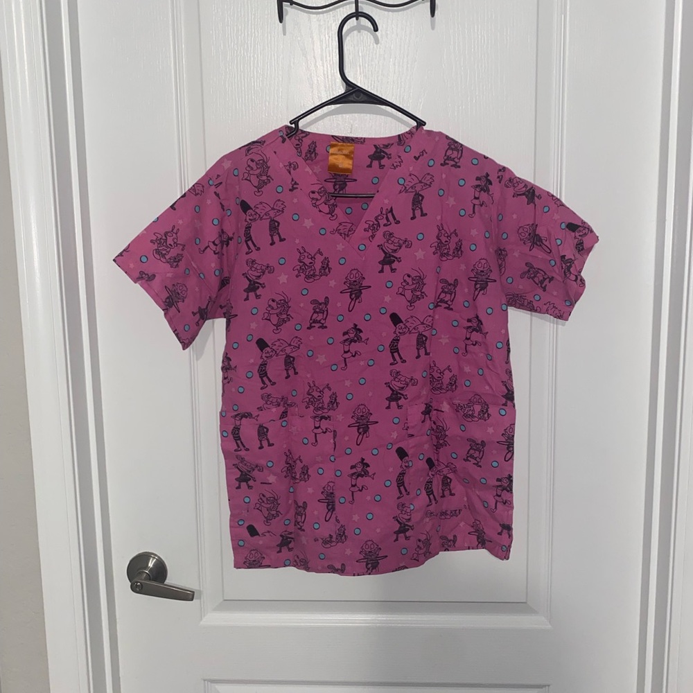 Nickelodeon Pink Cartoon Print Women's Scrub Top